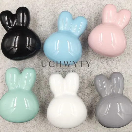 Uchwyty meblowe ceramiczne - gałki meblowe króliki ceramiczne biały czarny niebieski różowy zielony szary