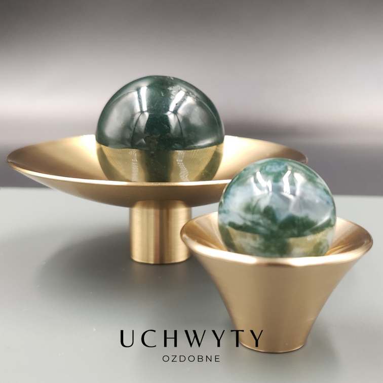 uchwyt meblowy mosiadz - gałka meblowa mosiadz z kamieniem mała i duza